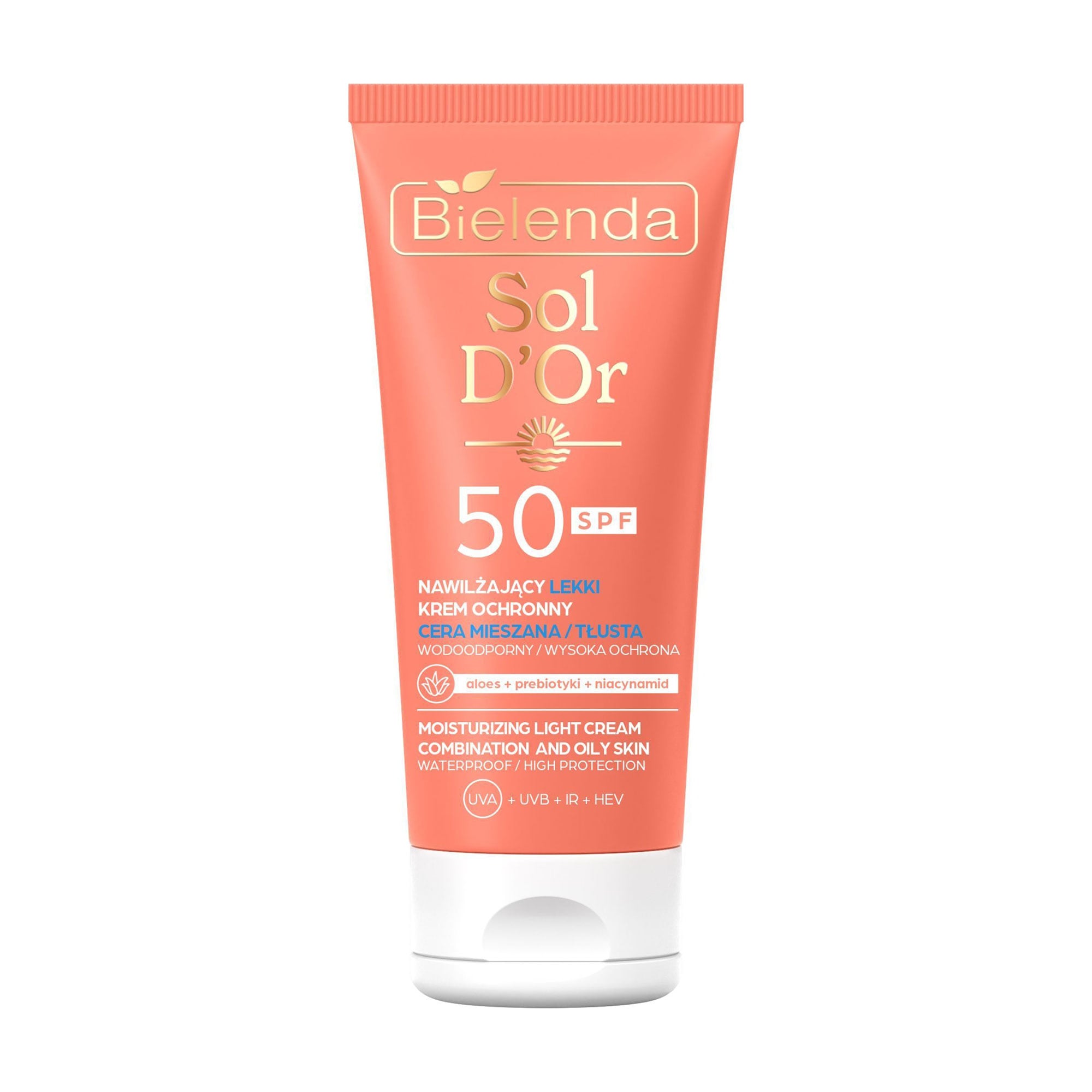 Сонцезахисний легкий крем для обличчя Bielenda Sol D'Or Moisturizing Light Cream, SPF 50, для комбінованої та жирної шкіри, 50 мл